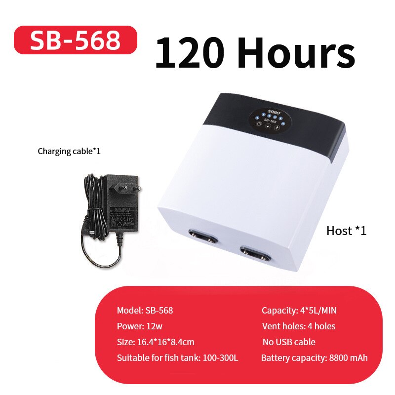 Zuurstof Pomp Compressor Voor Aquarium 8800Mah Aquarium Accessoires Uitlaat Draagbare Ultra Stille Power Luchtpomp: SB-568