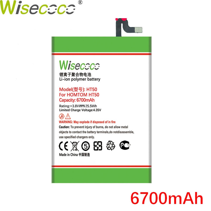Wisecoco 6700mAh Battery For HOMTOM HT50 HT 50 Battery Cell Phone Built-in Battery Replace +Tracking Number