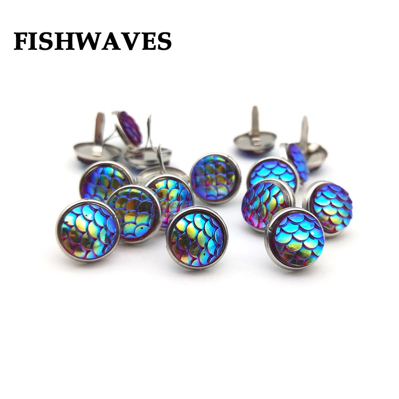 FISHWAVES-20 piezas redondo de peces, 12mm, bricolaje, clavos de álbumes de recortes, sujetador con adornos, pies de Metal, botones manualidades, decoración