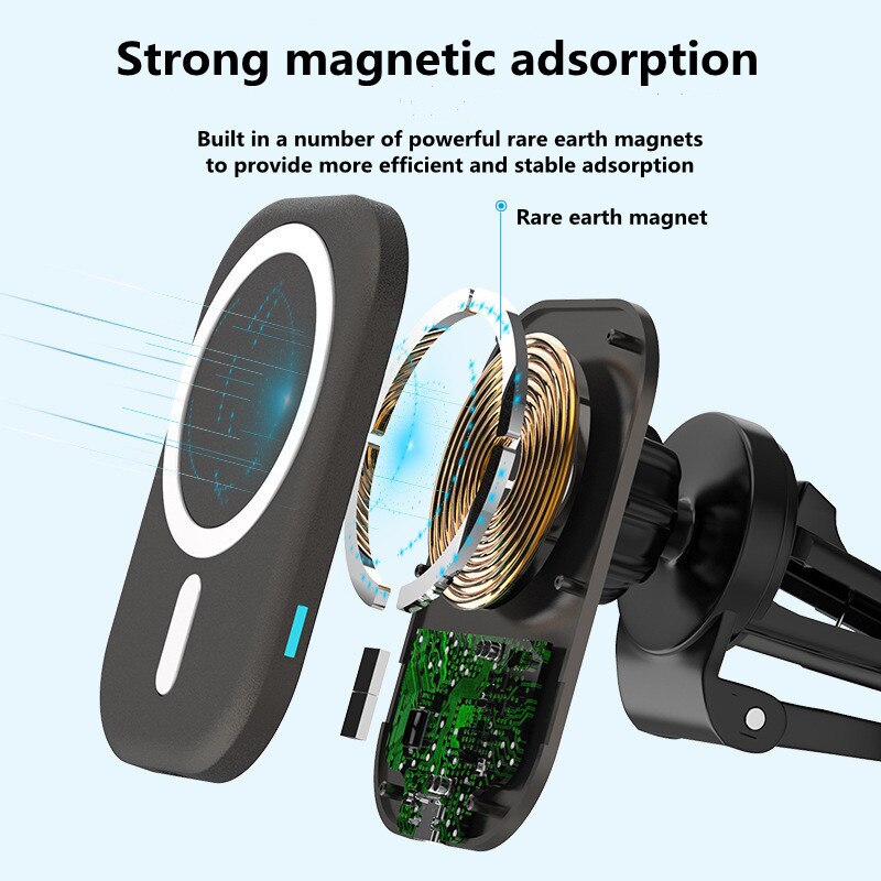 Magnetic wireless charger base for apple iphone 13, 12 11 huawei, samsung, fast charging mobile phone car navigation mount