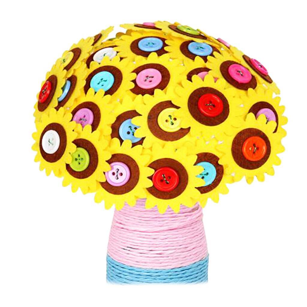 DIY Craft Iron Wire Button Felt Bouquet Kit Make 40 Flowers: Vase-Sunflower