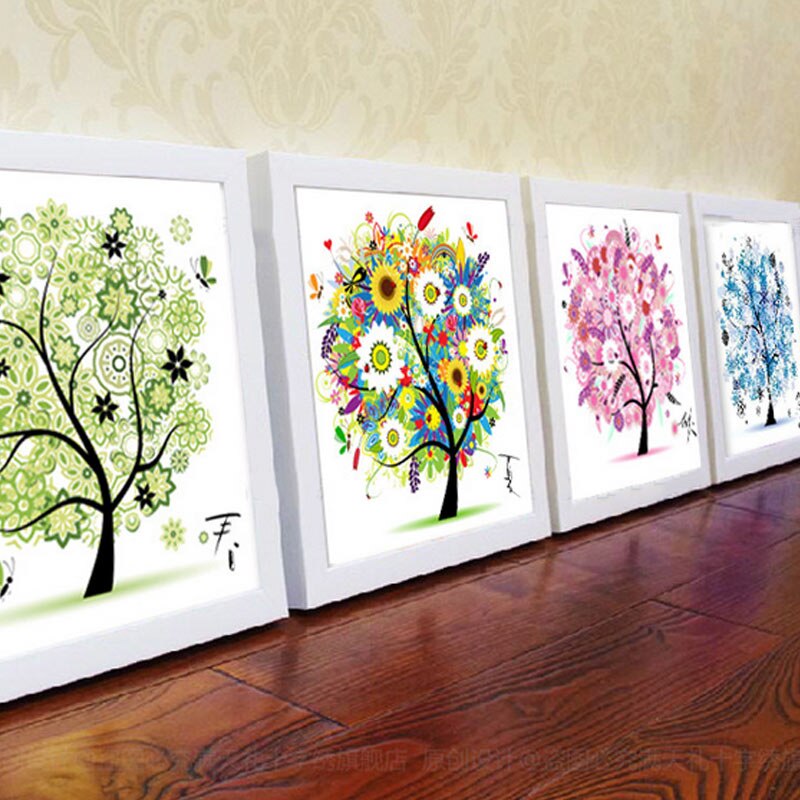 1 Pc Needlework DIY DMC Cross Stitch Sets Embroidery Kit Four Seasons Tree Cotton Thread Home Decor 45x45cm WXV