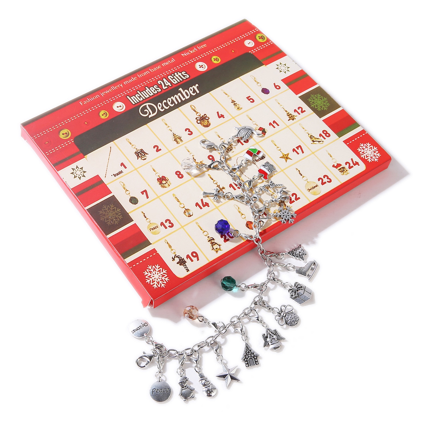 Glædelig jul advent charme kalender med 22 stk charms diy armbånd halskæde håndværk legetøj gør børn piger kvinder