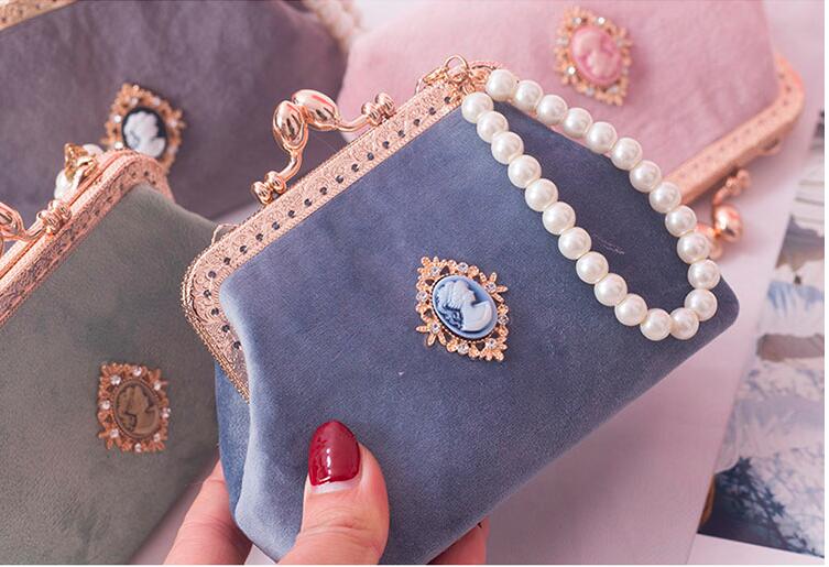 Angelatracy domstol korea vintage metall diamant flicka pärla kvinna liten axelväska spänne dam plånbok handväskor myntväska