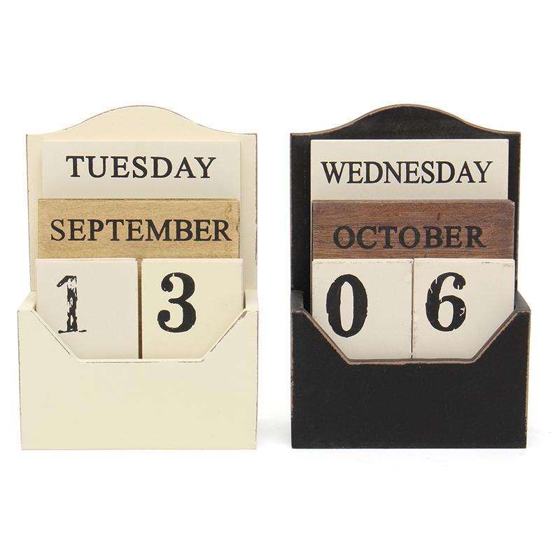 Calendrier de bureau en bois rétro Vintage, bloc de bois, perpétuel, , décor de bureau à domicile, bricolage blanc