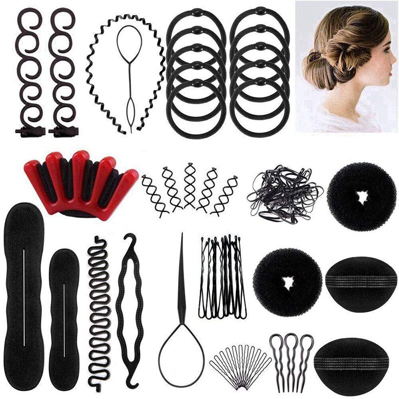 Donut-Maker Für Haare – 9-teiliges Set In S, M, L, Farben: Beige, Schwarz, Braun, Für Dutt & Chignon