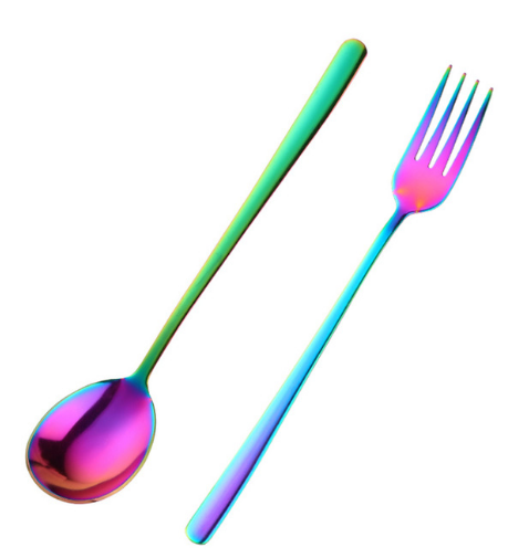 2 Teile/satz Gold Dessert Löffel Gabel 18/0 Edelstahl Bunte Party Dessert Suppe Löffel Set Kreative Kuchen Werkzeug Geschirr: rainbow set