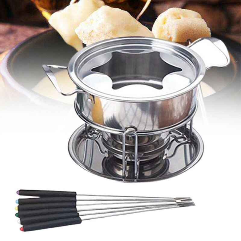 10-Piece Set Stainless Steel Cheese Ice Cream Chocolate Pot Fondue Set Kitchen Accessories for Home Buffet Party
