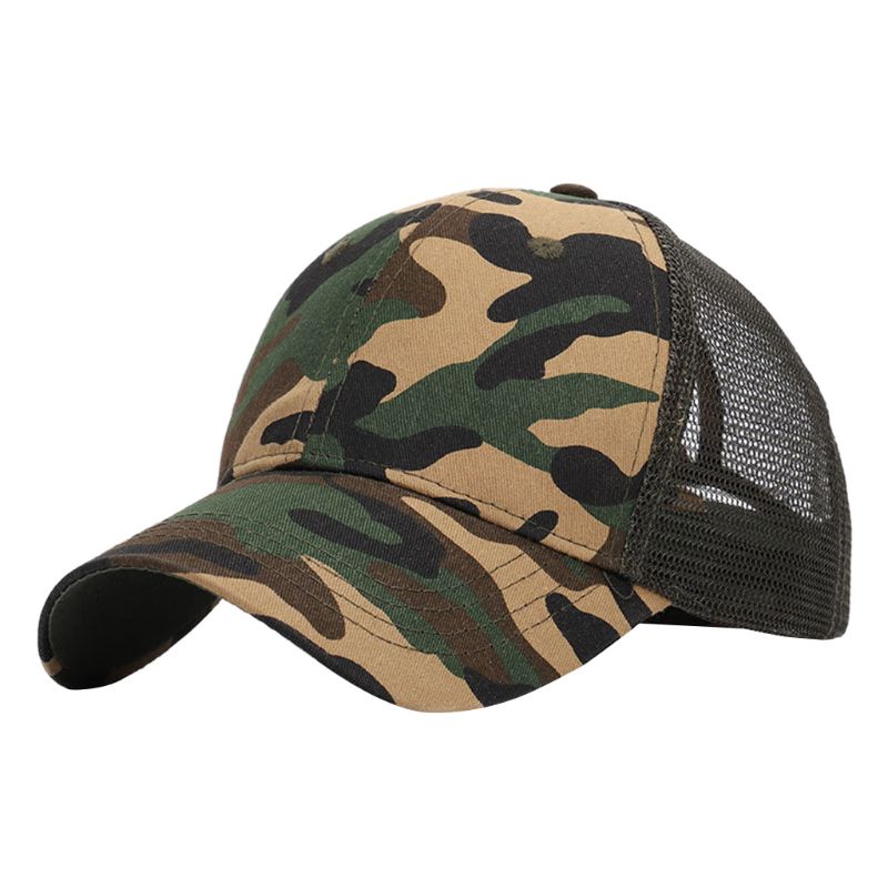 Kvinders sommer trendy hestehale rodet bolle baseball cap hip hop camouflage jacquard åndbar mesh tilbage justerbar snapback hat