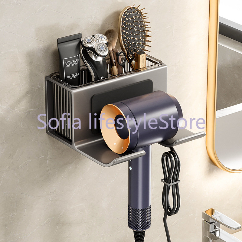 Soporte de aluminio para secador de pelo, estante montado en la pared para baño, estantes de almacenamiento, accesorios, soporte para cepillo
