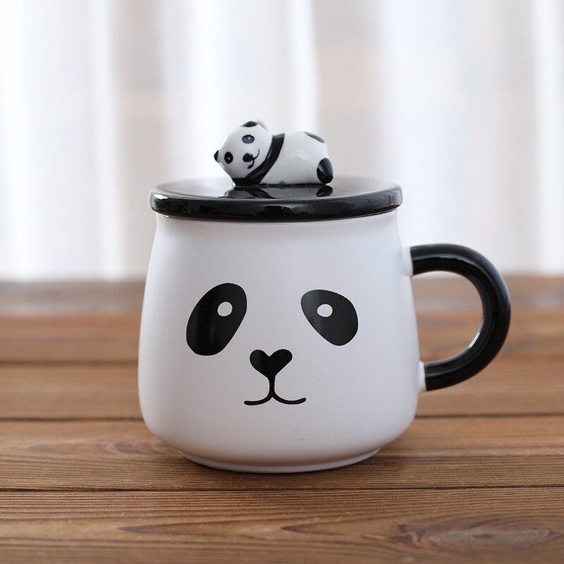 3d panda keramiske kaffekrus med lokk med skje bursdag tegneserie panda keramiske krus: Ansikt