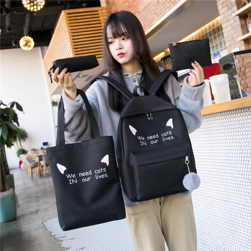 Children Bags Teenage Students Zipper Shoulder Canvas Backpacks Girls School Backpack Kids 3pcs/set Letters Printing Women Bags