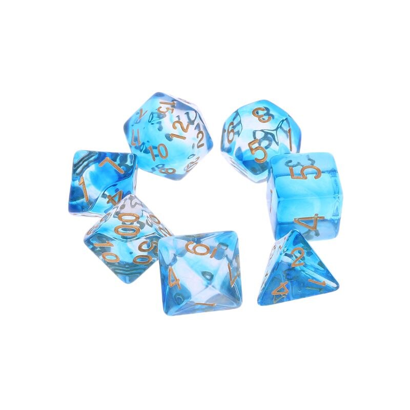 7pcs/set Transparent Sided Dice D4 D6 D8 D10 D12 D20 &amp; Dragon D&amp;D RPG Poly Table Board Games Toy: blue