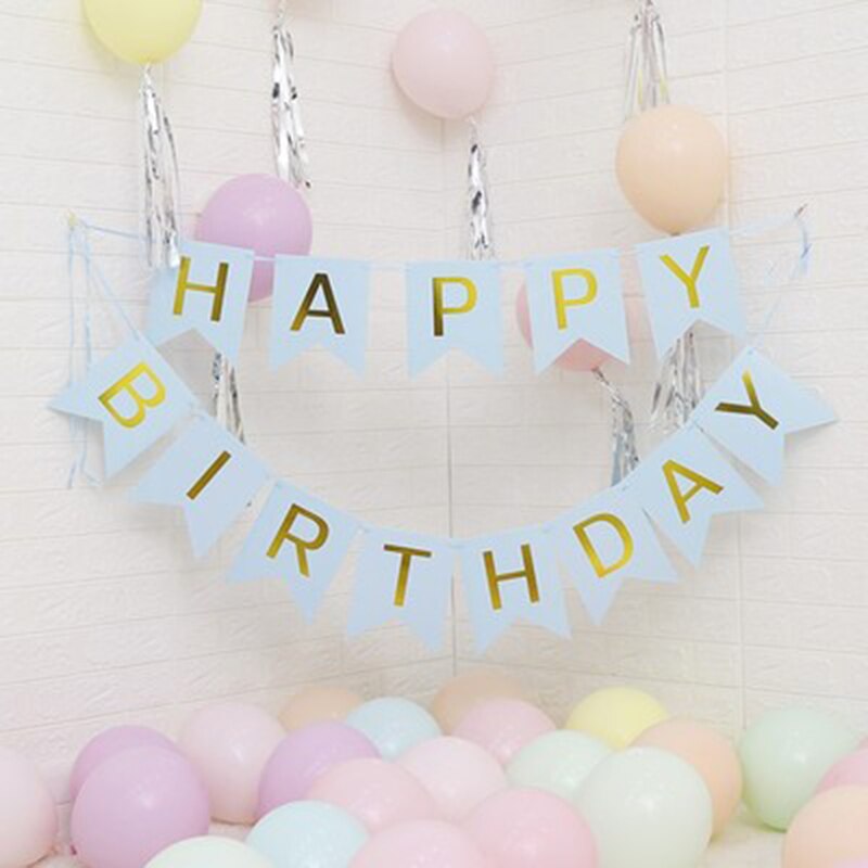 Rosa feliz aniversário papel banner primeiro aniversário decorações da festa de aniversário crianças 1st bebê menina adulto azul branco preto guirlanda suprimentos