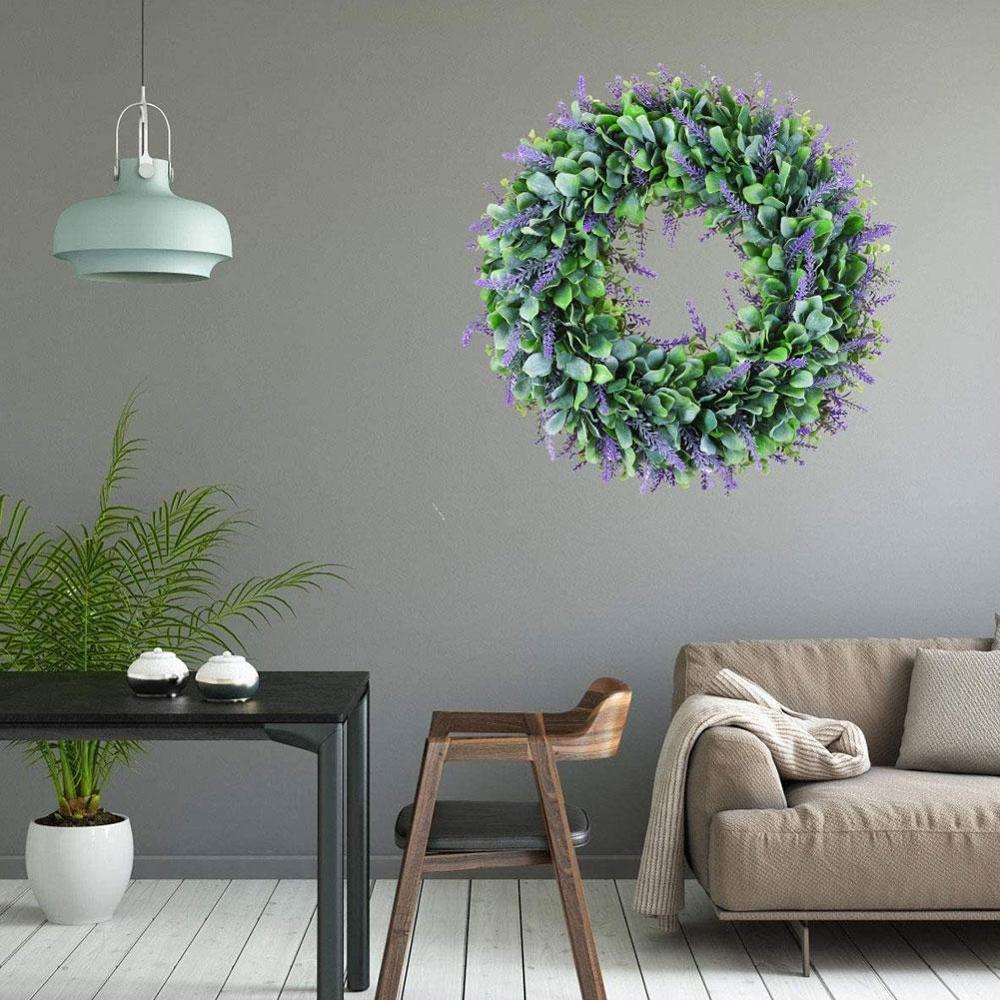 Sztuczny wianek, wieniec na drzwi 17 Cal wieniec wiosenny z lawendy okrągły wieniec na frontowe drzwi, Dom dekoracje