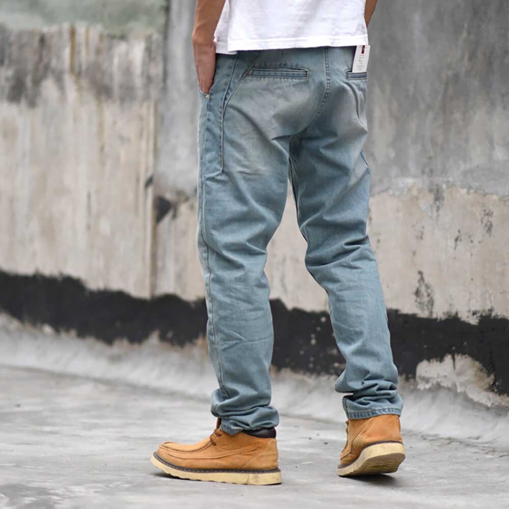 Nowy tendencja szarawary dżinsowe mężczyźni na co dzień stożkowe spodnie dżinsowe regularny krój niebieskie w stylu retro spodnie biegaczy spodnie jeansowe odzież męska