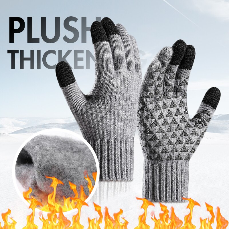 Miesten kosketusnäyttö hanskat neulottu villa  -30 celsius lämmin lapas aikuinen ulkona tarra näyttö pyöräilykäsine paksuntaa syksy talvi käsine