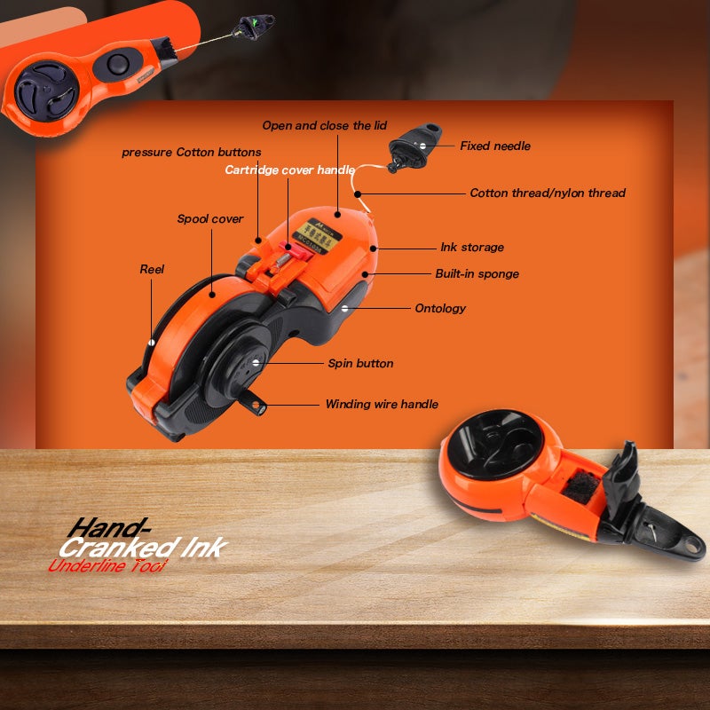 Hand-Cranked Ink Underline Tool Automatic Drywall Marking Level Standard Line Reel Carpentry Drawing Line Marker