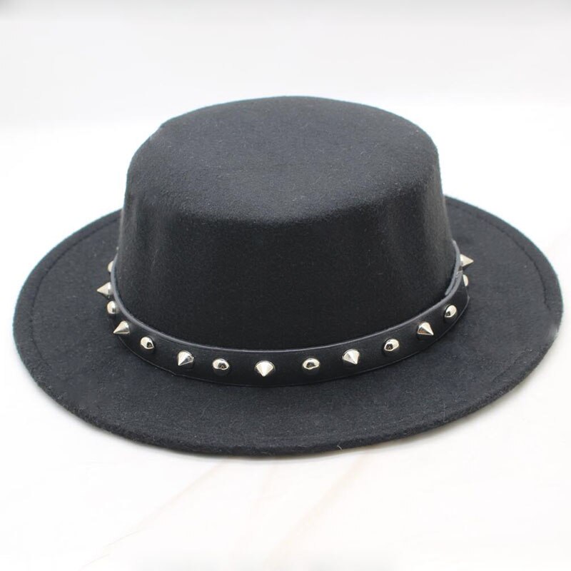 SUOGRY Velejador Flat Top Hat Para Mulheres dos homens de Inverno Auturmn Sentiu Aba Larga Bowler Chapéu Fedora Cavalheiro Prok Torta chapéu de jogador: black