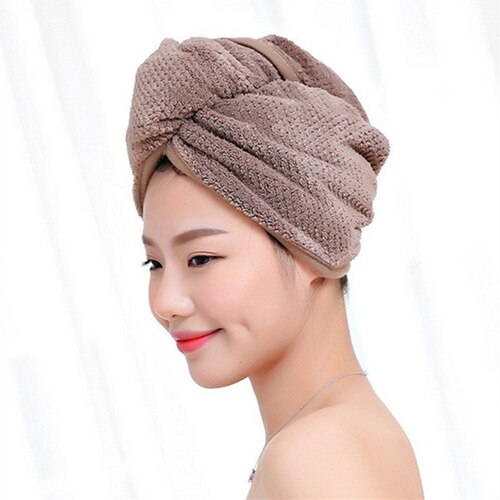 Color sólido del pelo de las mujeres Toalla de terciopelo de Coral de baño súper absorbente de secado rápido Toalla de baño de microfibra cabello seco de salón toallas: Chocolate