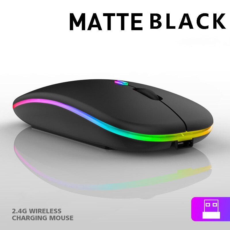 RGB Silent Wireless Mouse Dual Mode Bluetooth 5.0 + 2.4G Rechargable 1600DPI Ergonomic Computer Gaming Mouse For PC Laptop: Gray