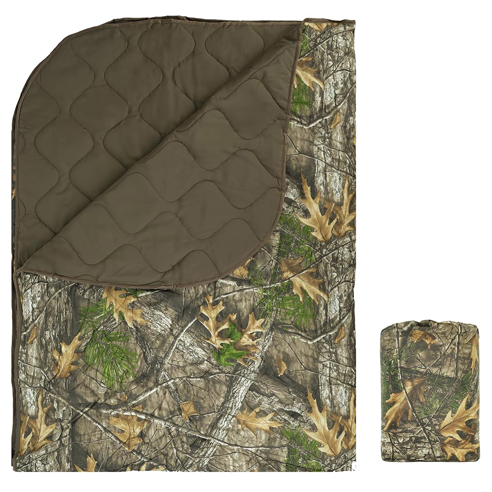 Campingtæppe med kompressionstaske letvægts varm dyne multifunktionel quiltet udendørstæppe junglejagtudstyr: Mørk khaki