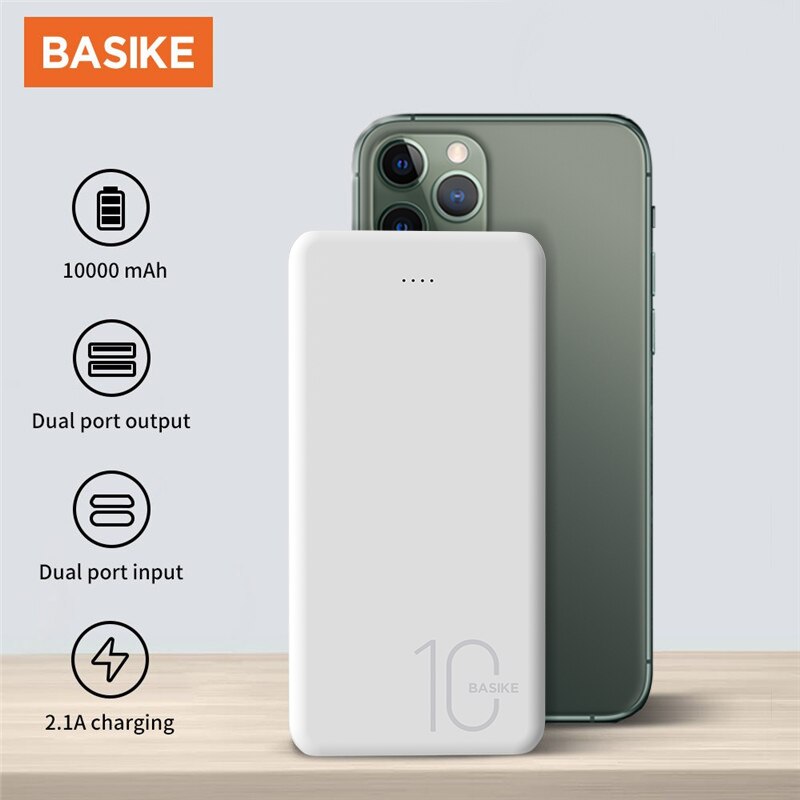 Basike Power Bank Mini Led Dual Usb 10000 Mah Snel Opladen Voor Iphone Xiaomi Mi Externe Batterij Draagbare Oplader Power bank