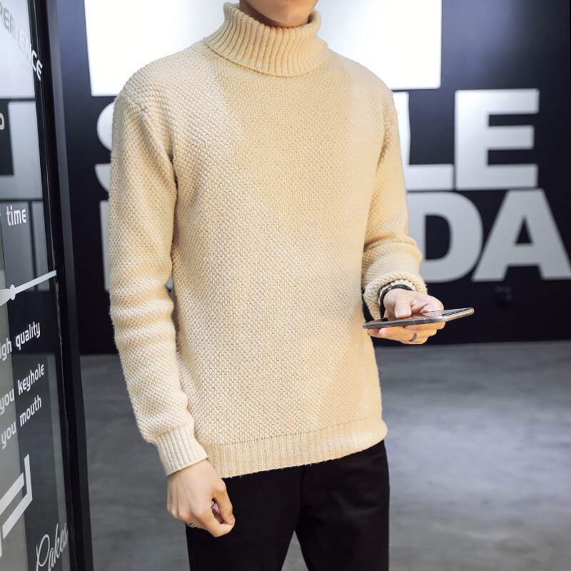 Herre rullekrave uld pullover rummelig efterår vinter tyk solid langærmet blødt tøj strikket afslappet herre sweater pull homme