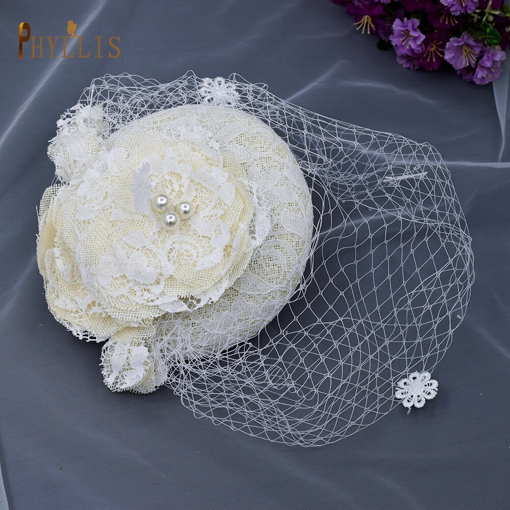 JM04 Luxury Lace Flower Tulle Birdcage Veil Headpiece Fascinator Hat Mini Wedding Bride Hat Blusher Veil Short Veil