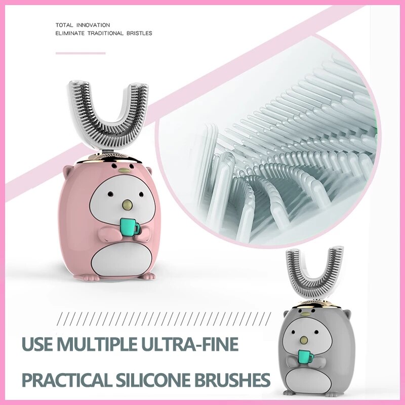 U-shaped Electric Toothbrush Kids Smart 360 Degrees Silicon Automatic Ultrasonic Teeth Tooth Brush Cartoon Pattern Children