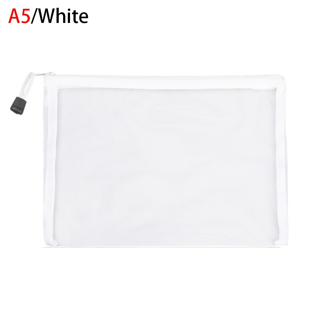 Effen Kleur Nylon Rits Etui Mesh Pen Zak Cosmetische Opslag Transparante Raster Handtassen Portemonnee Mode: A5 White