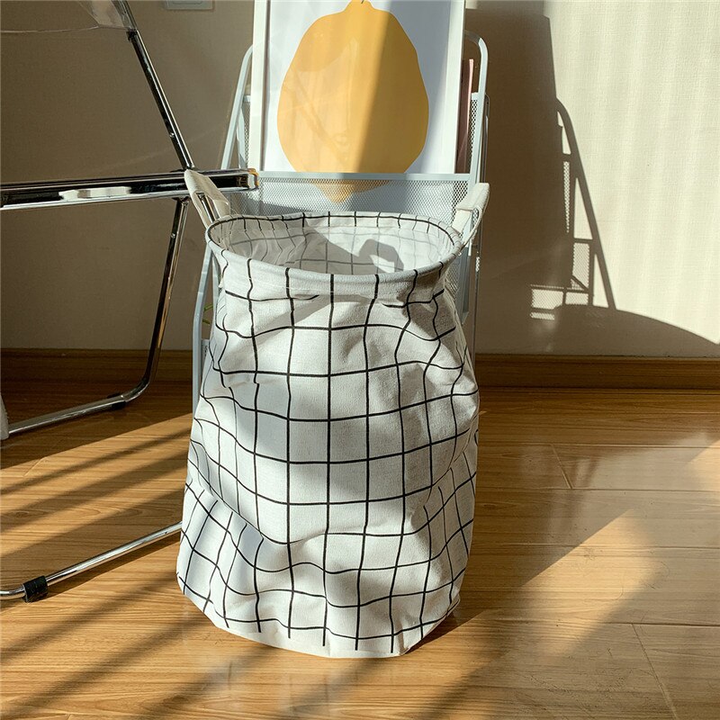 Folding Storage Bucket Laundry Basket Bag: White 33.5x38.5cm