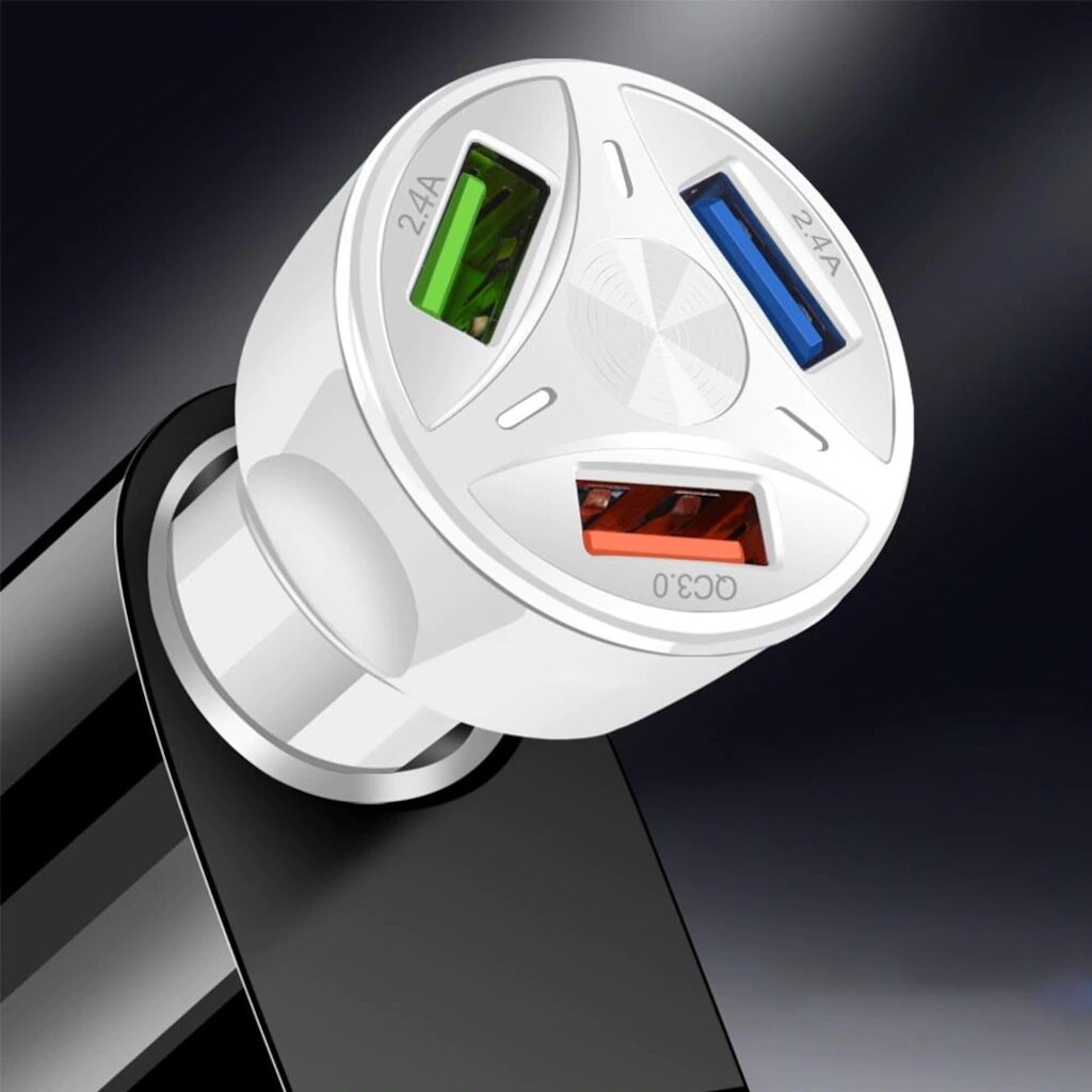 Vehicle Quick Charger Auto Cigarette Lighter Car 3 USB Port White easy