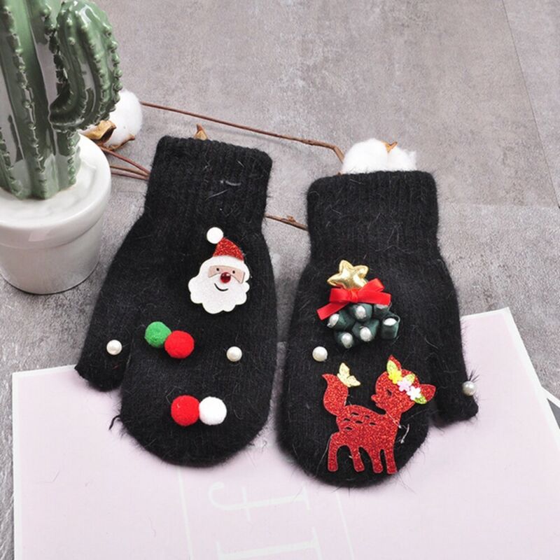 Imcute Christmas Baby Gloves Kids Full Finger Mittens Toddler Winter Warmer Gloves Girl Boy Xmas Infant Wool Mittens 3-10T