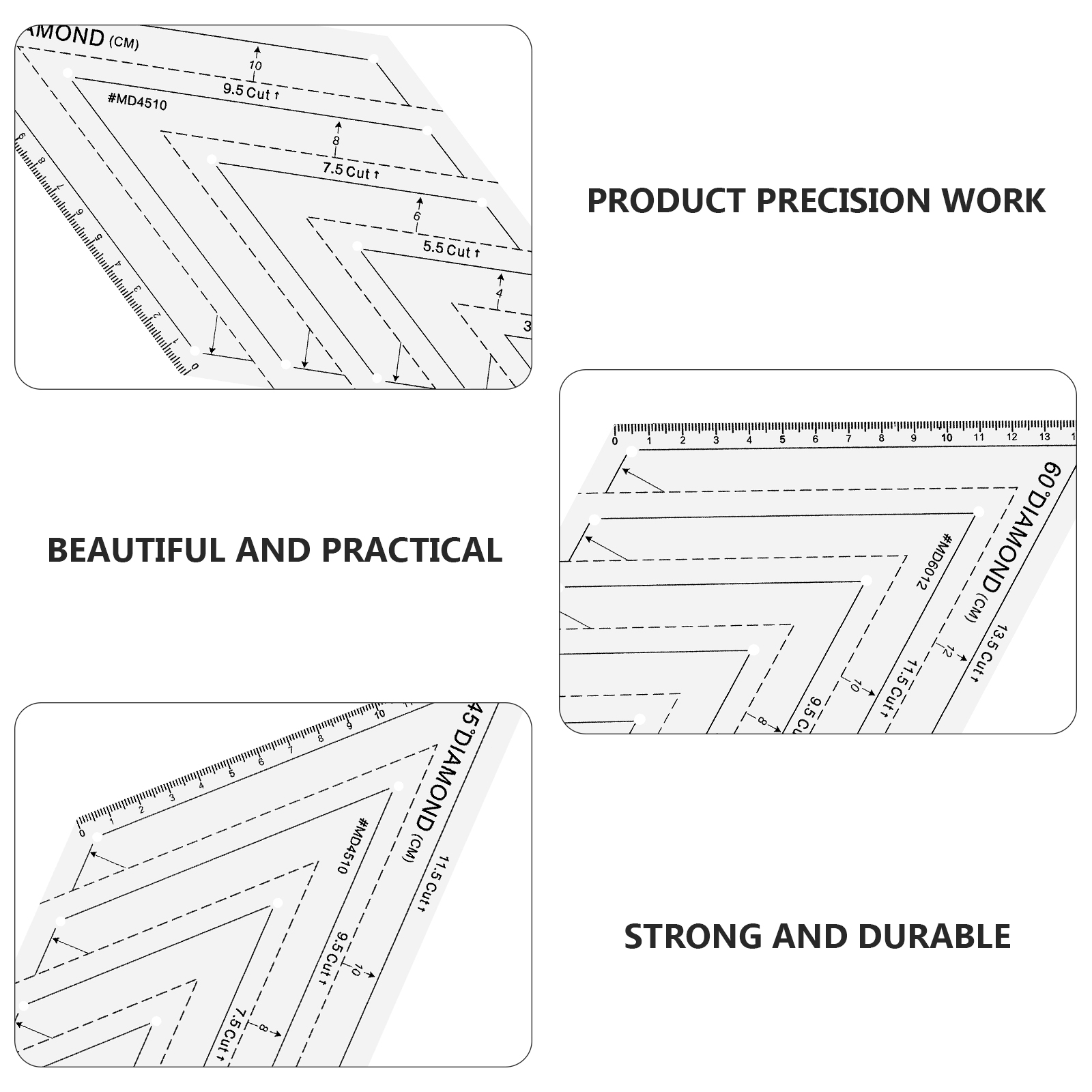 2Pcs Useful Patchwork Sewing Rulers DIY Fabric Sewing Ruler Plastic Measure Rulers