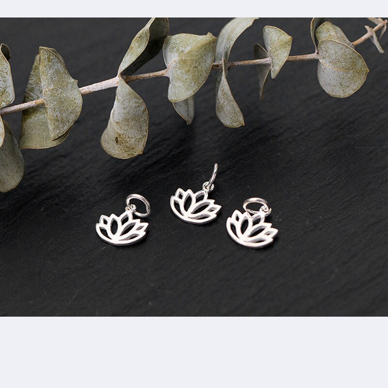 UQBing 10*11mm Hollow 925 Sterling Silver Buddhist Elements Lotus Flower Charm Beads For Women DIY Necklaces Pendants