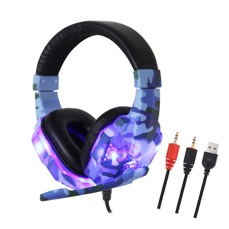 High-Grade Led Light Gamer Wired Headset For PS4 Switch Computer PC Bass Stereo Headphones With Mic Voice Control Men: Blue LED PC