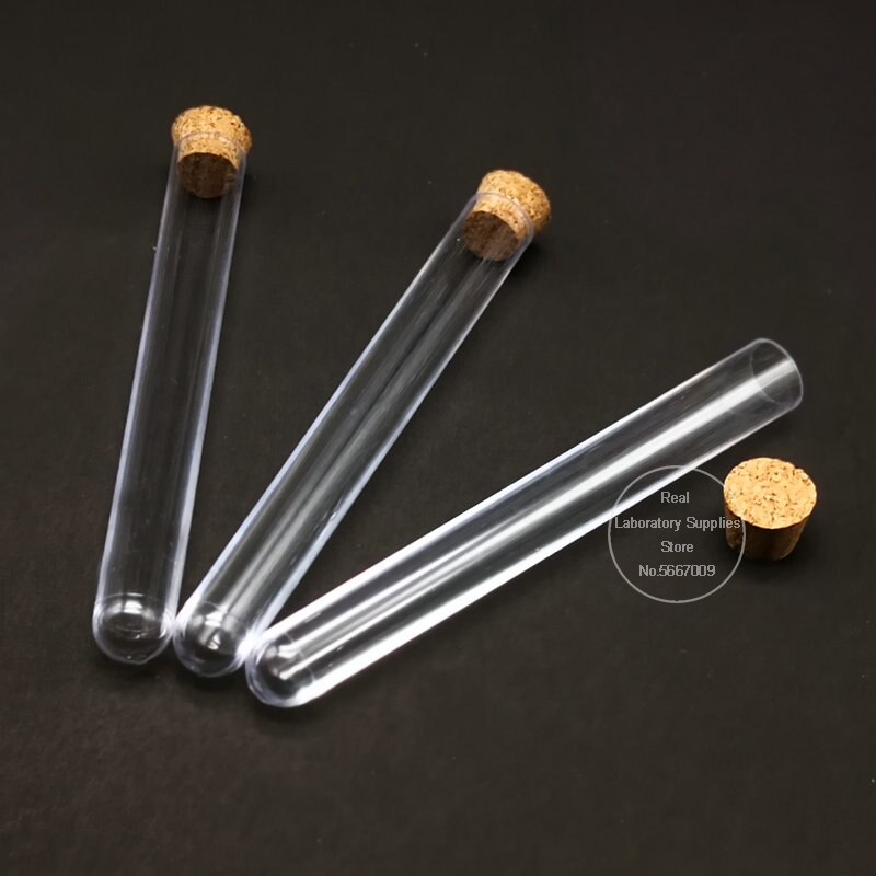100pcs/lot 12x100mm Lab Clear Plastic Test Tubes With Corks Stoppers For Wedding Laboratory School Using