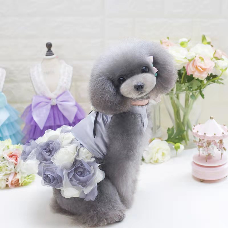 Dog clothes summer thin rose dress for small dogs pet wedding dress dog short skirts vest teddy french bulldog Pomeranian