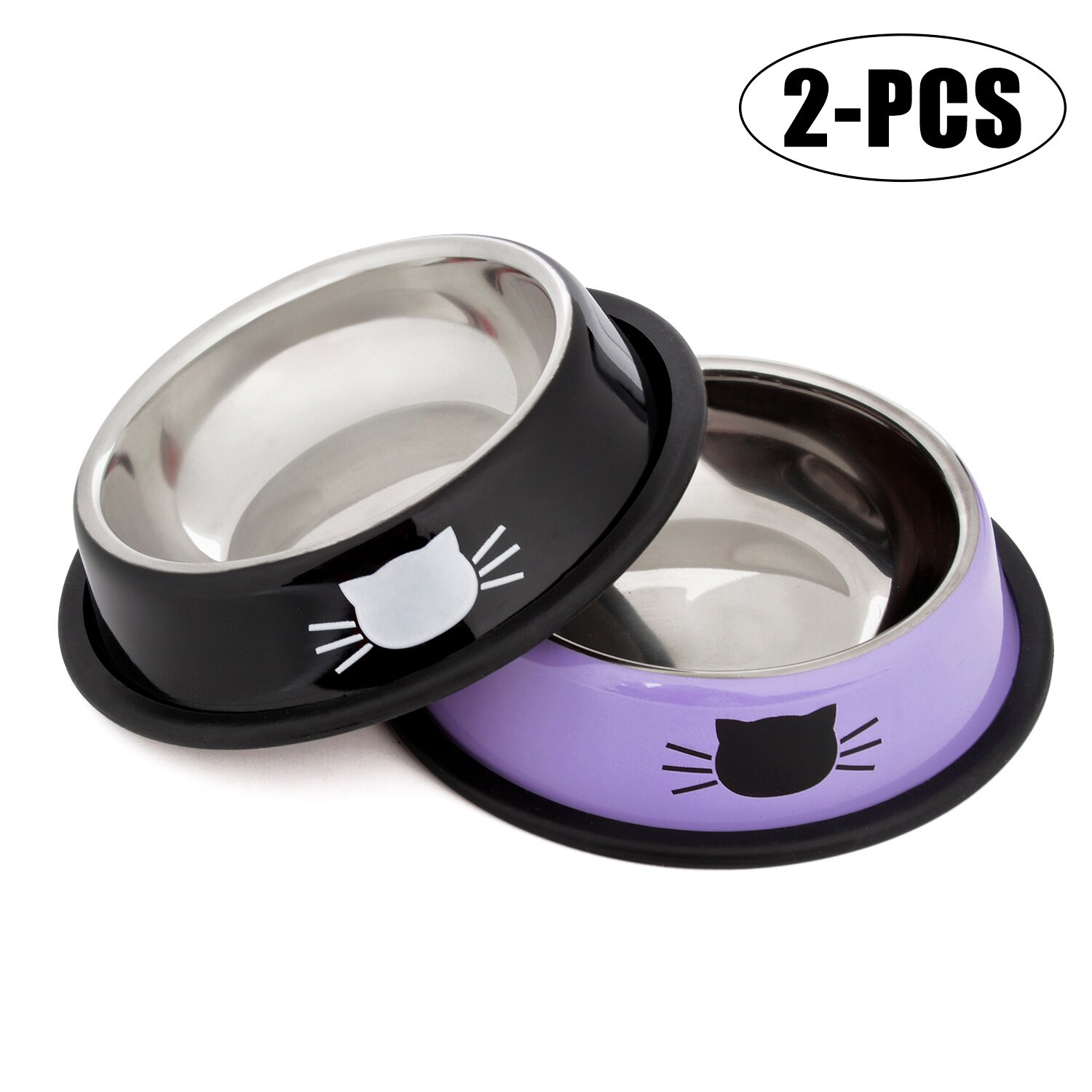Producto para mascotas, cuenco para gatos y perros, de acero inoxidable, antideslizante, cuenco para comida para perros y gatos, cuencos para Alimentación de Mascotas, herramienta, accesorios para alimentar mascotas: Black Purple