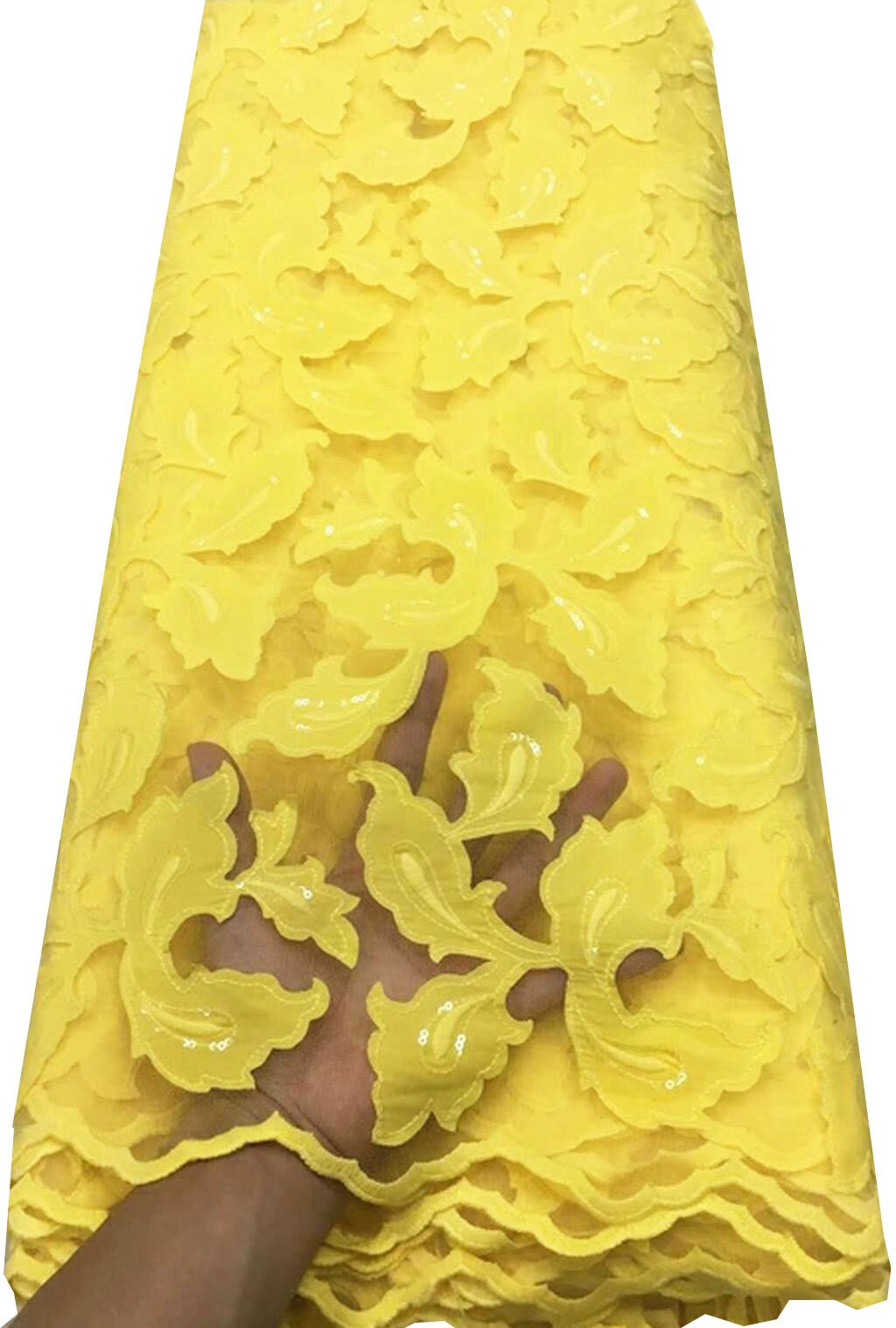 Tela de encaje de malla africana a la , tul francés de con lentejuelas, malla de encaje para costura de boda YTB120, color amarillo: AS PIC4