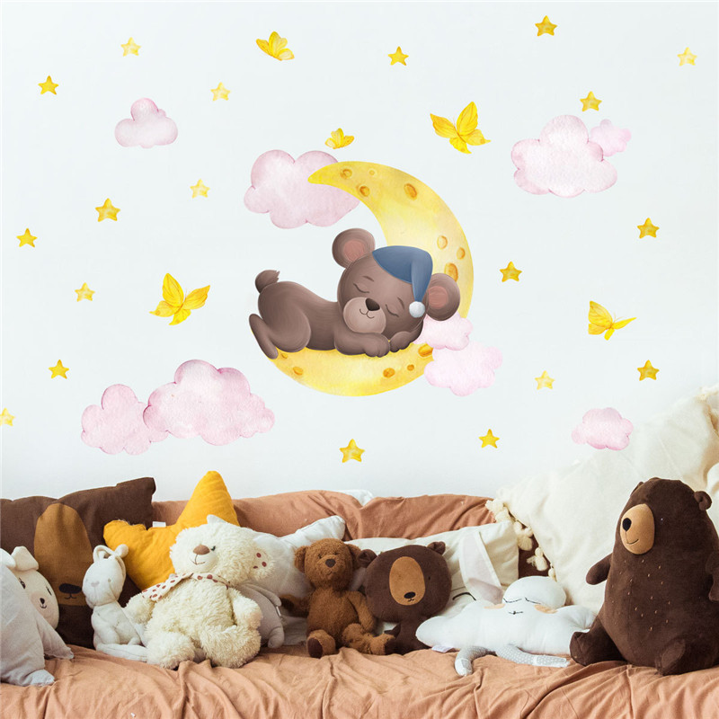 Tofok Cartoon Bear Clouds Wall Stickers Home DIY Wallpaper Decor for Children Nursery Room Wall Decorations Cartoon Decals