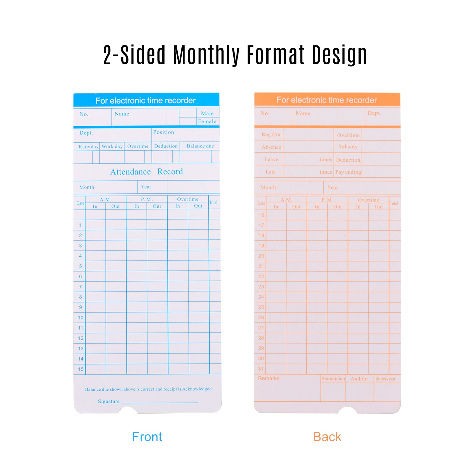90 Stks/pak Tijd Kaarten Tijdskaarten Maandelijkse 2-Zijdig 18*8.4Cm Voor Werknemer Toeschouwers Time Clock Recorder