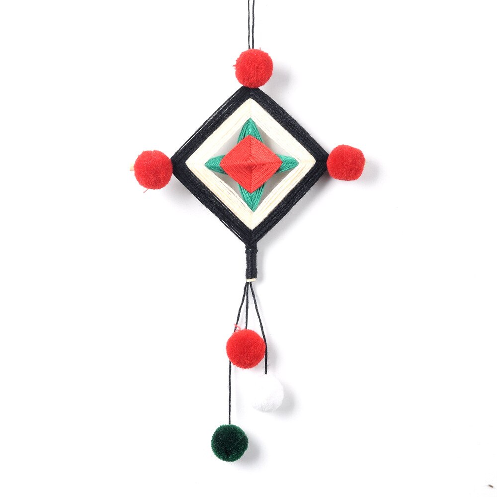 Fait à la main indien Mandala dieu oeil boule de cheveux tenture murale pendentif tricoté à la main laine frange suspendus enfants trucs mur décor à la maison: E