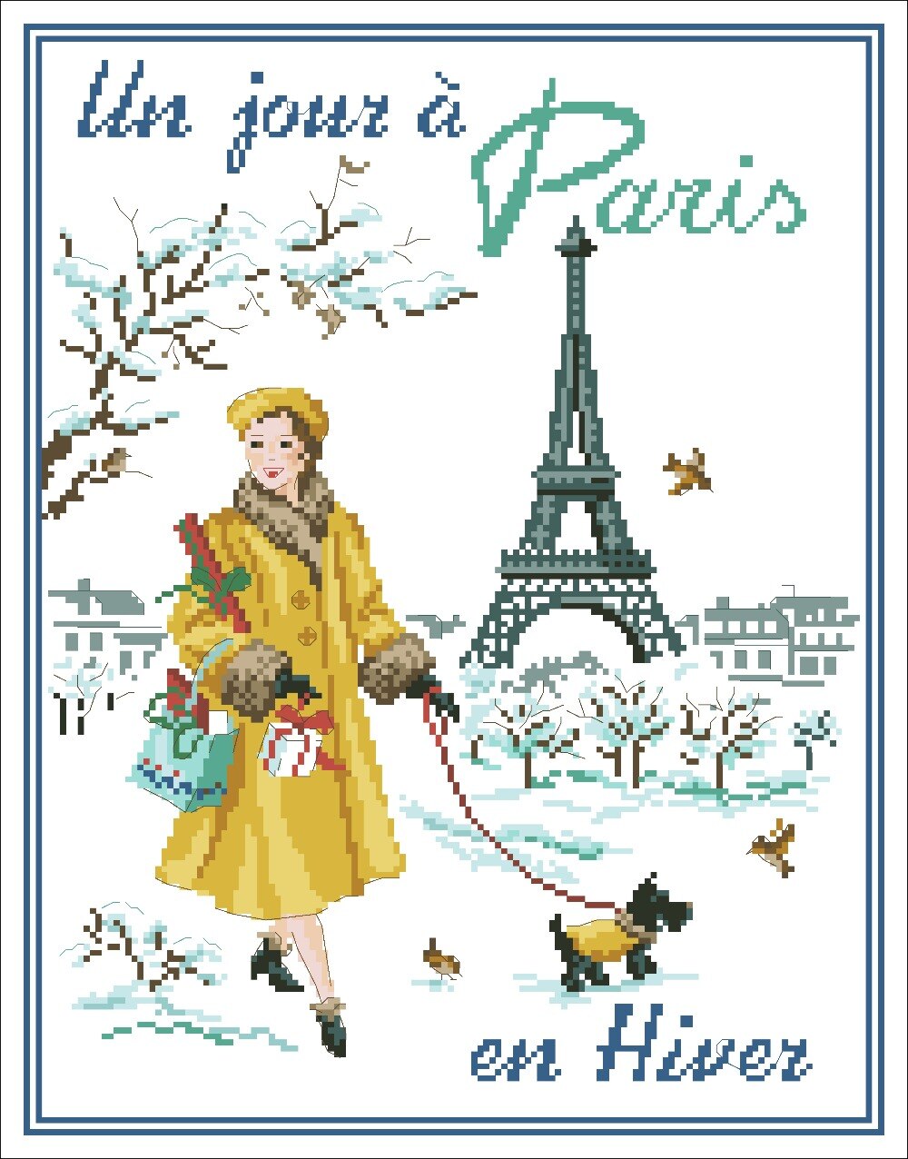 París en 4 Estaciones, punto de cruz, paquete de belleza de dibujos animados para mujer, 18ct, 14ct, tela de algodón, bordado, costura hecha a mano: Rojo / 14ct unprint canvas
