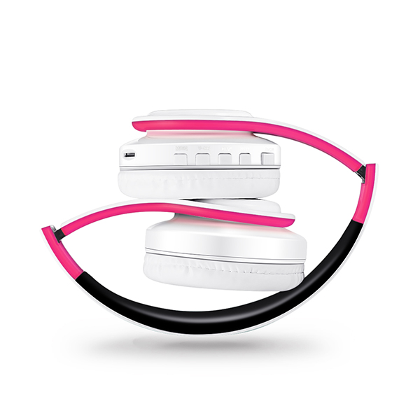 Foldable Over Ear Wireless Earphone Headset Stereo Earphone with 3.5mm Connection port for phone DJ mp3 Sport Earphones: white pink