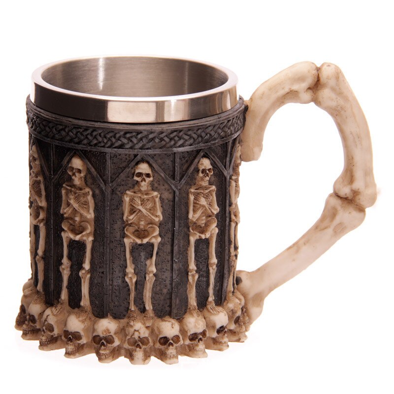 3D Café Lait Tasse Résine Crâne Tasse Chope Frappant Guerrier de Crâne Chope Viking Crâne Chope de bière En Acier Inoxydable Verres: Station skull head