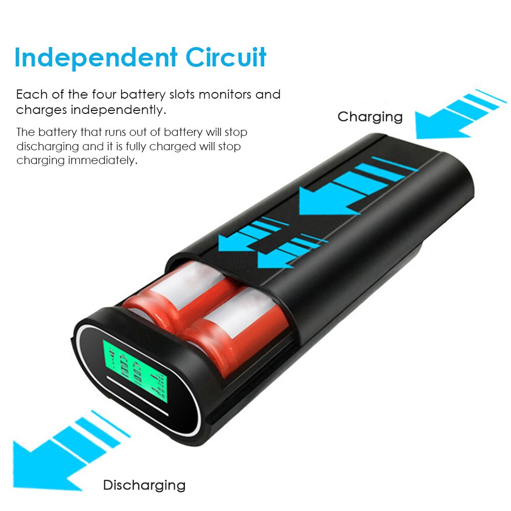 DC5V 10W 4 Slots 18650 Rechargeable Battery Charger Dual USB Charging Port LCD Display