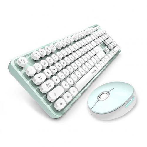 Universal Cute Portable Wireless 2.4Ghz Keyboard Mouse Set for Office Computer: White Green
