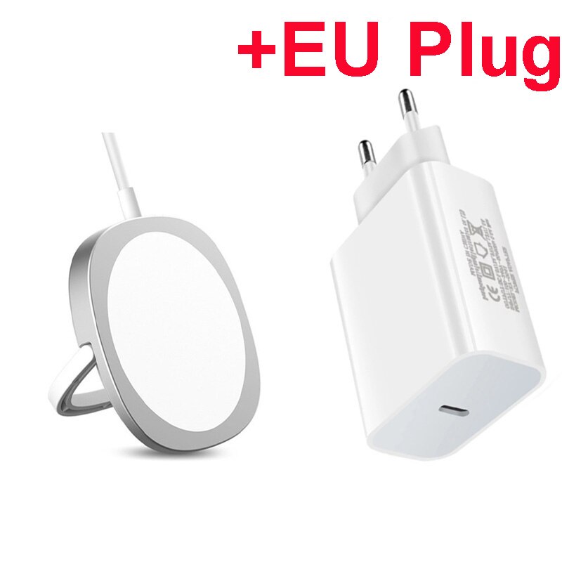 Caricabatterie Wireless magnetico 15W per iPhone 12 Pro Max Mini originale Magsafing ricarica rapida adattatore USB C PD Pad di ricarica assorbibile: Silver with EU Plug